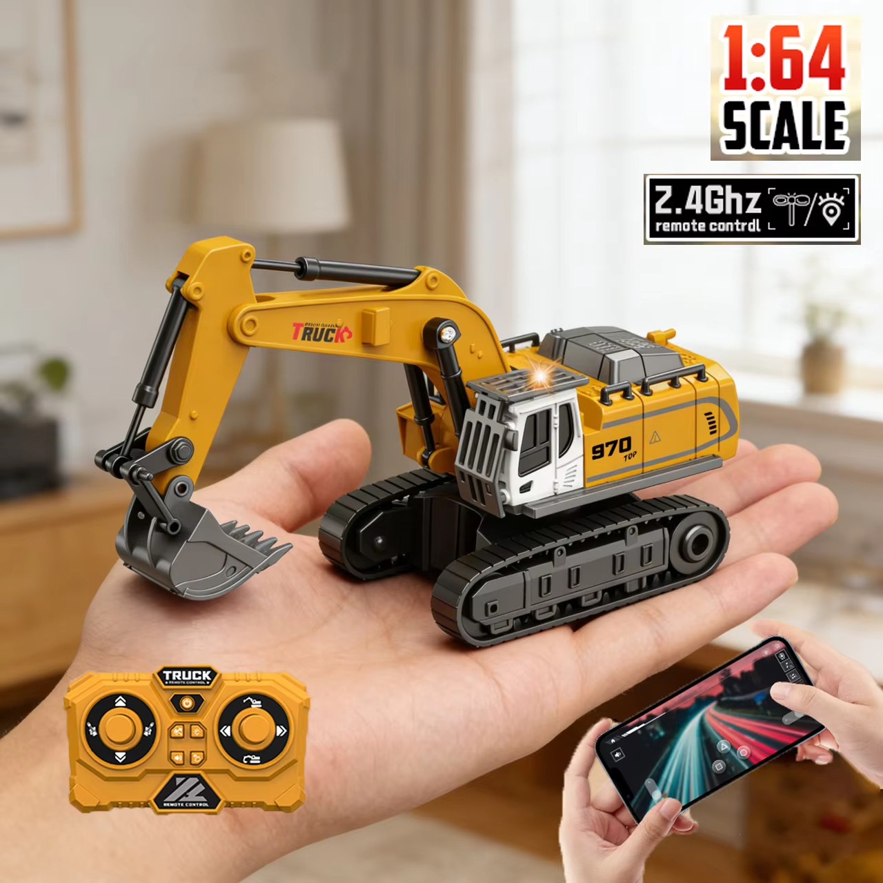 Heavy Equipment Games - 1/64 Mini RC Excavator Crawler Tipper