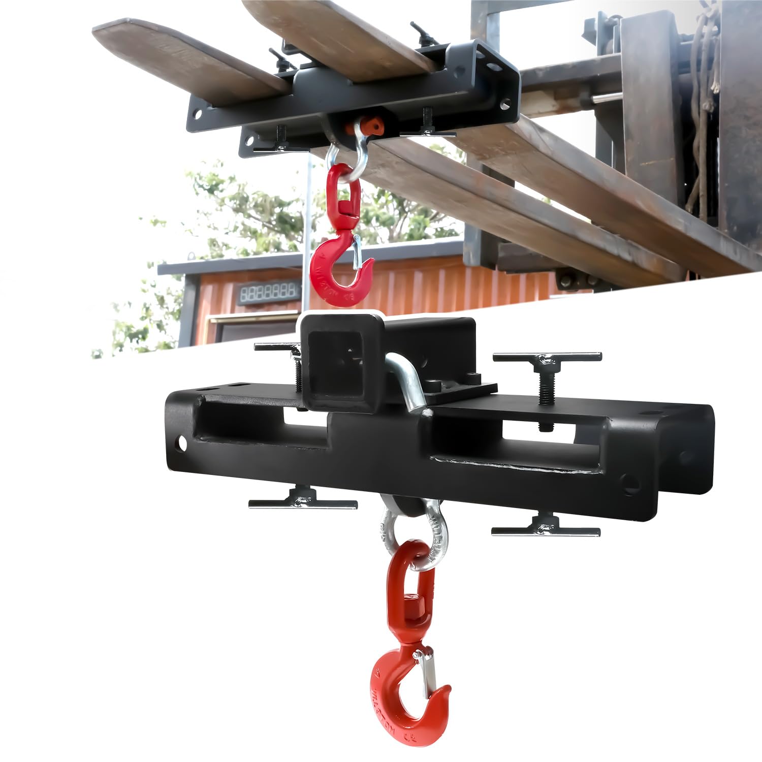 Heavy Equipment Forklift - Heavy-Duty Dual Fork Mount Lifting Hook